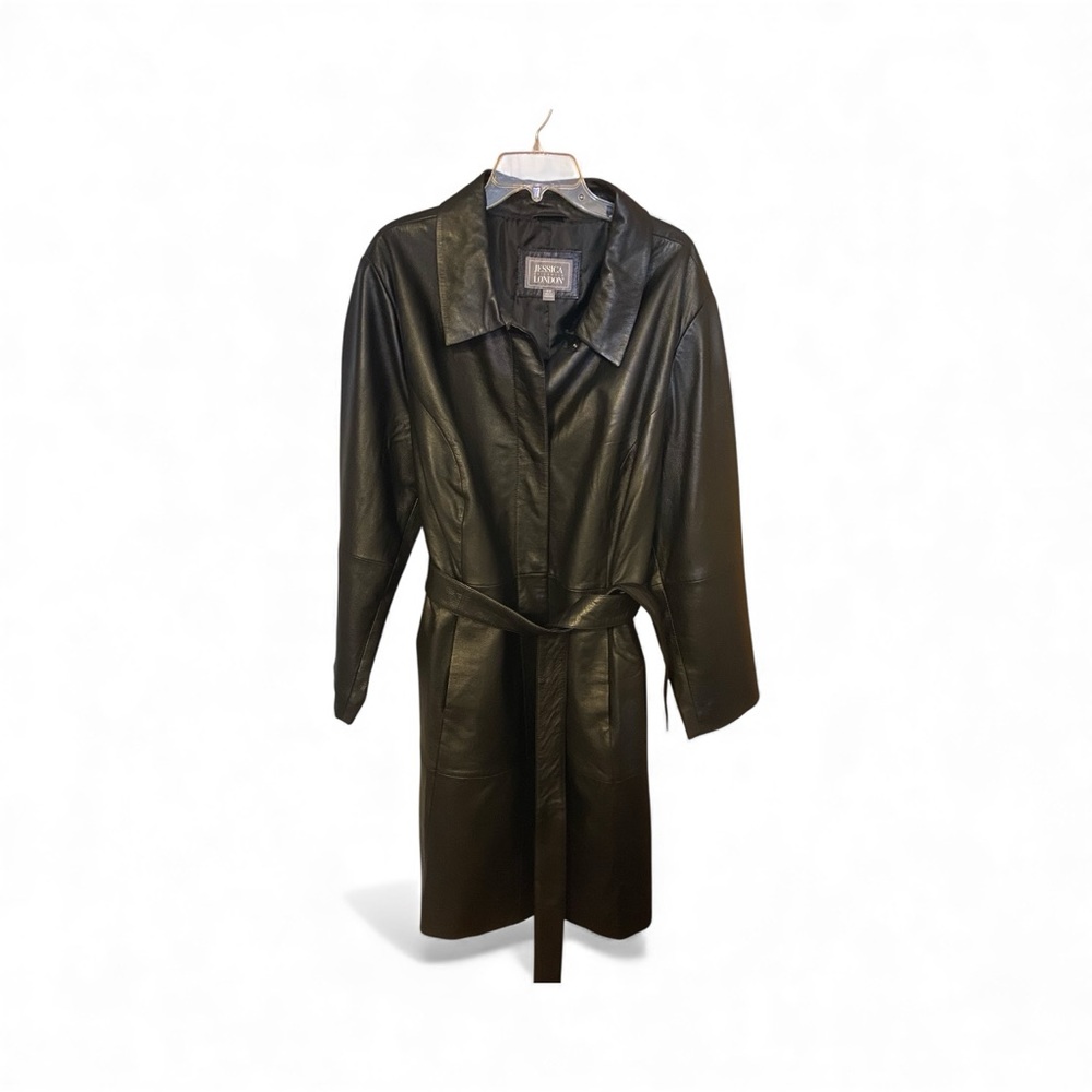 Jessica London black Leather Trench Coat, women’s size 26.
